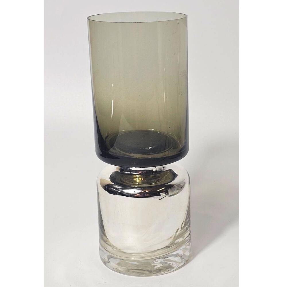 Cokas-Diko Smoky Gray Mercury Glass Hurricane Candle Holder MCM Style 7.25”